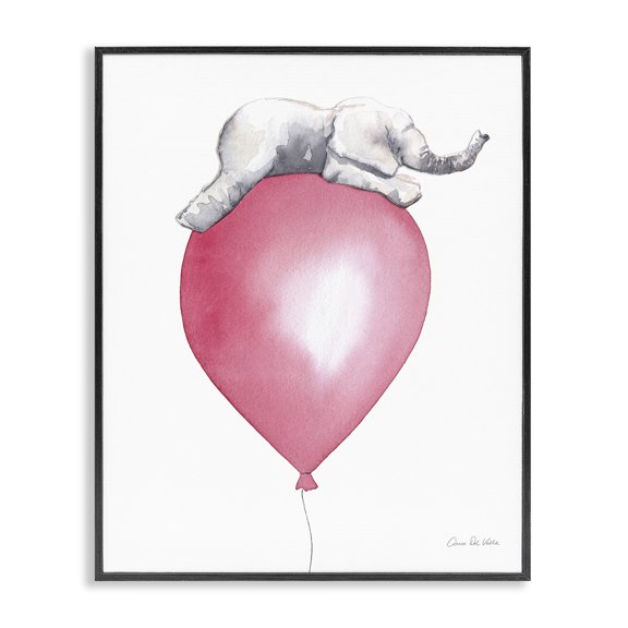 Stupell Industries Cottage Kids' Baby Elephant Sleeping on Large Red Balloon Black Framed Giclee Art, 11 x 14, by Aimee Del Valle