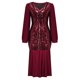 thumbnail image 4 of Vestido de noche con volantes de manga larga de Color sólido con escote en V profundo y lentejuelas elegantes a la moda para mujer Fridja  NMB5241, 4 of 8