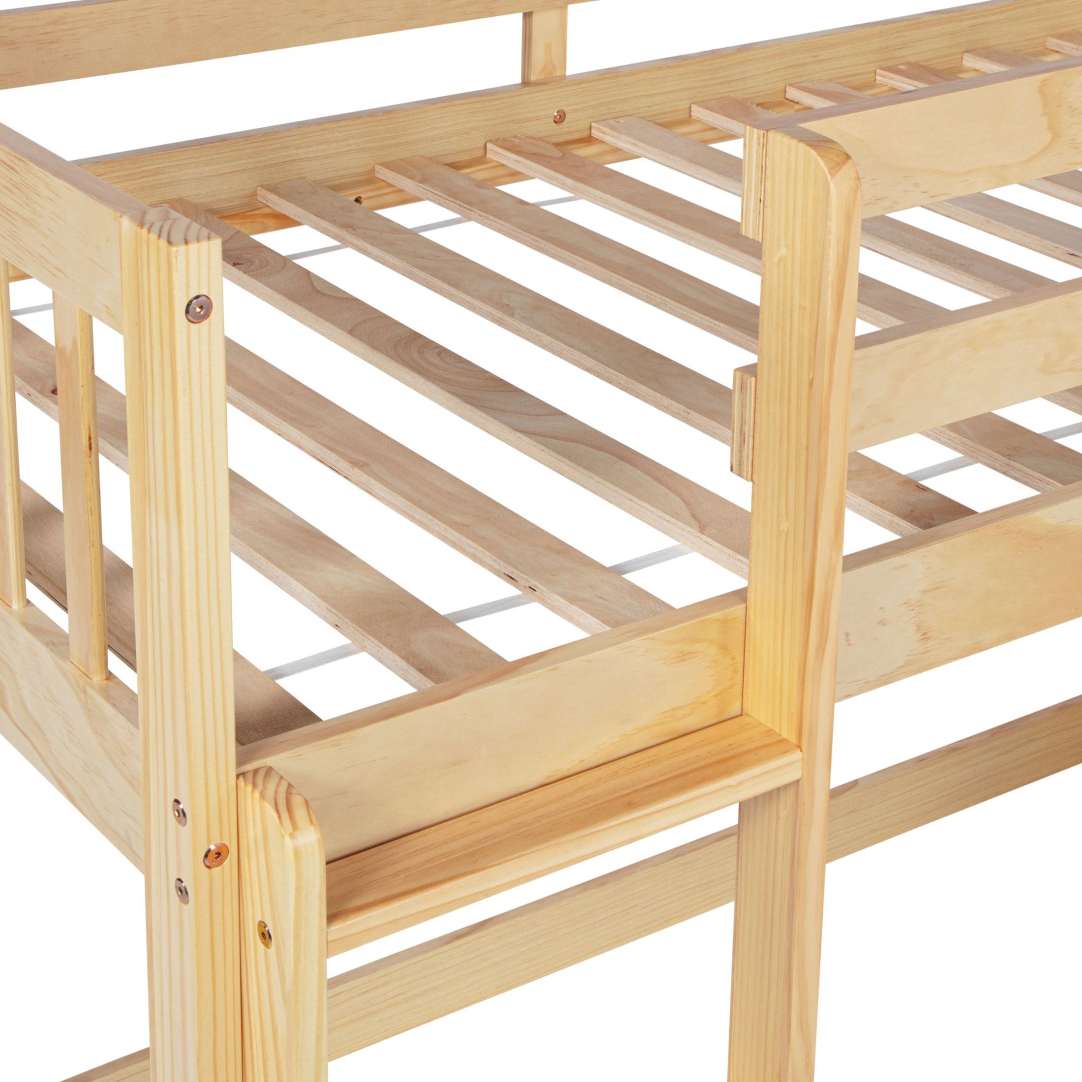 Noble House Twin Over Twin Bunk Bed, Pine Wood Frame with Climbing Ramp, Dual Ladders & Playhouse Design, Natural
