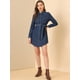 thumbnail image 3 of Vestido camisero de mezclilla frontal con botones y mangas largas con cinturón para mujer Allegra K Azul S, 3 of 6