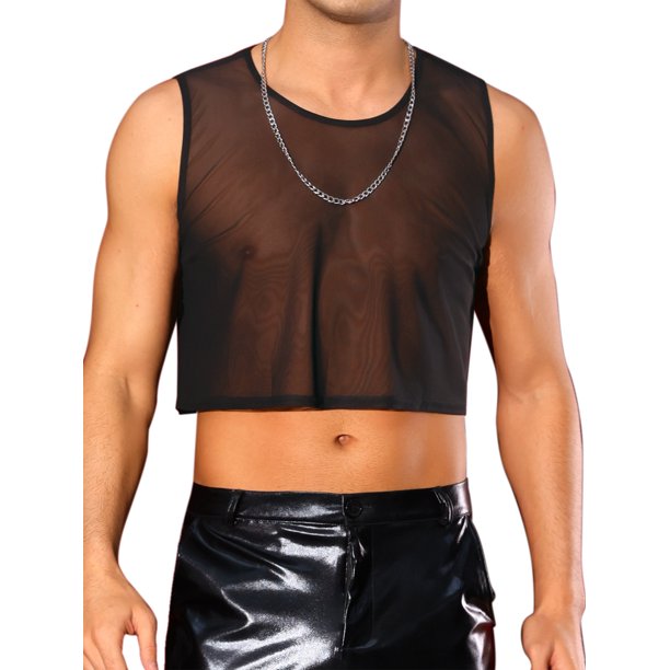 INSPIRAR CHIC Camisetas sin mangas para hombres, diseño transparente y ligero, chaleco de malla sin mangas XL negro