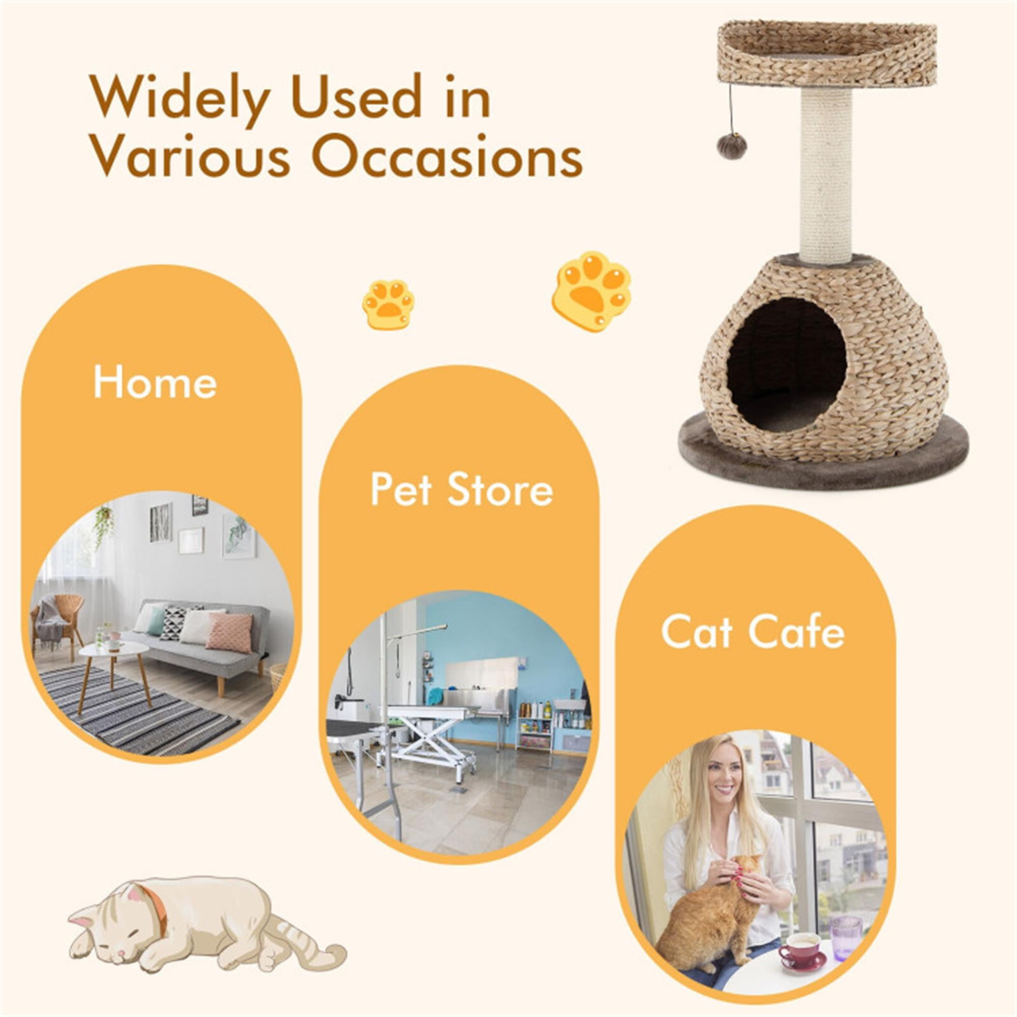 Kadyn 28" Modern Cat Tree Tower for Indoor Cats with Natural Sisal Scratching Posts, Hand-Woven Condo and Top Perch for Kittens Climb Play, Rest, Brown