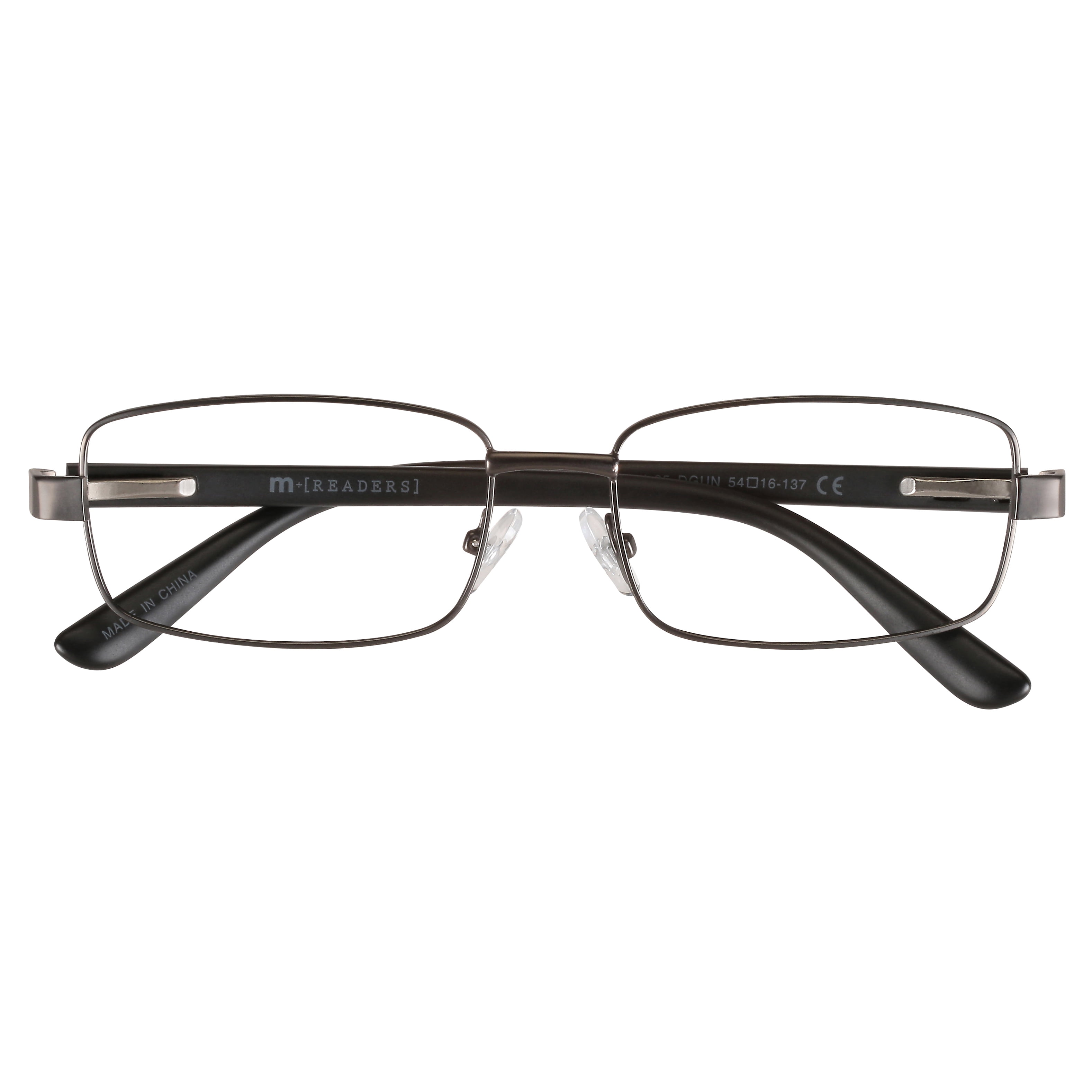 M+ Mens Rectangular Metal Reading Glasses Dgun 2.50 Reed in Gunmetal with Matte Black Temples