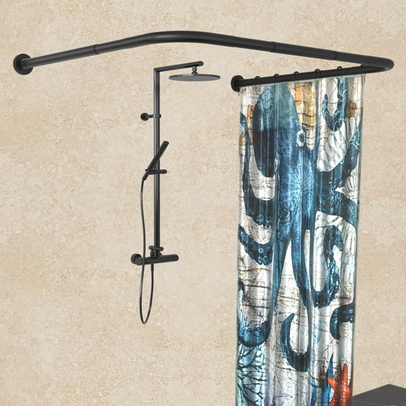 Barra de cortina de ducha de acero inoxidable 304 en forma de U ajustable negro longitud 80 a 119 cm ancho medio 88 a 109 cm