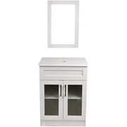 PULUOMIS 24 Inch White Wood Bathroom Vanity with Clear Door