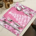 thumbnail image 5 of Beautynvta Christmas Placemat Set of 4, Pink Snowflake Printed Table Mat, Winter Linen Christmas Table Mats for Party Kitchen Dining Decoration, 12x18 Inch, 5 of 8