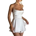 thumbnail image 2 of Okbabeha Women's Sexy Mini Dress Solid Color Sleeveless Low-Cut Spaghetti Strap Satin Tank Dress E-Girl Aesthetic Party Nightwear, 2 of 5