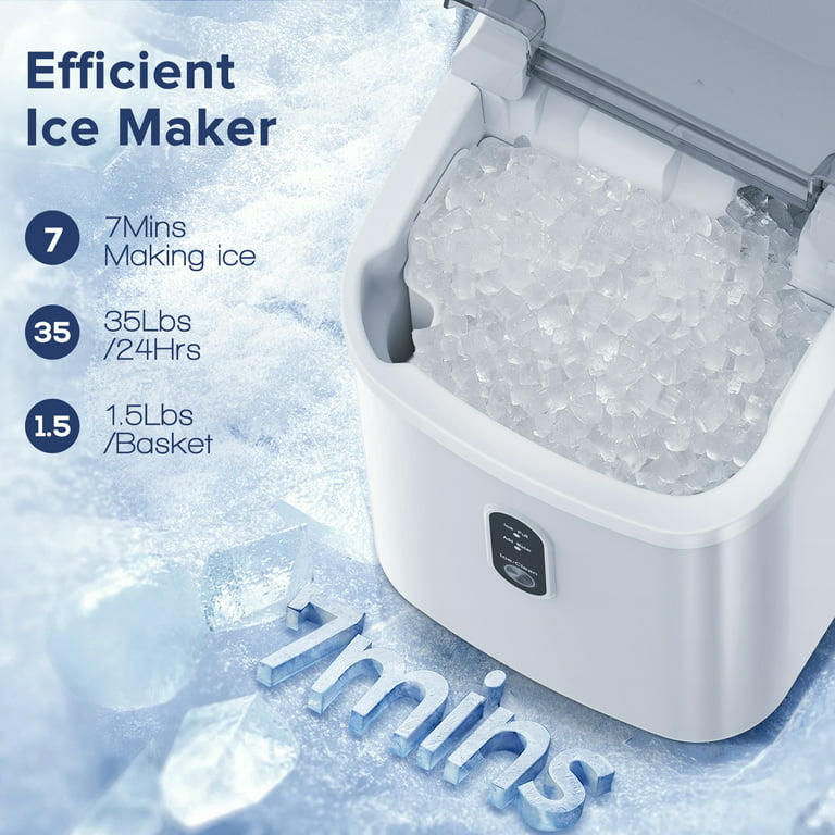 Portable Nugget Ice Maker - 7 Mins to Pellet Ice - Self Clean - 35