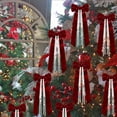 thumbnail image 4 of Christmas Velvet Bow Ornaments, 10.23X5.11X0.98" Hanging Xmas Tree Decoration with Pearl Chain, Pearl Tassel Ribbon Pendant, Holiday Wreath Decor, Farmhouse Home Accents, Winter Decor for Mantel, 4 of 7