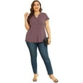 thumbnail image 2 of Daystry Women's Plus Size Button Down Short Sleeve Shirt Business Casual V Neck Tops Mauve-1X, 2 of 9