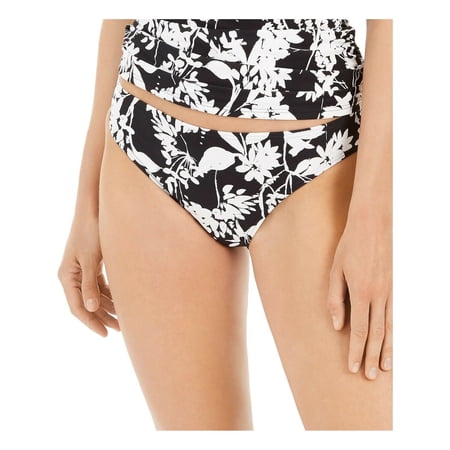 TOMMY HILFIGER Women s Black Printed Stretch Lined Bikini Moderate Coverage UV Protection Hipster Swimsuit Bottom L