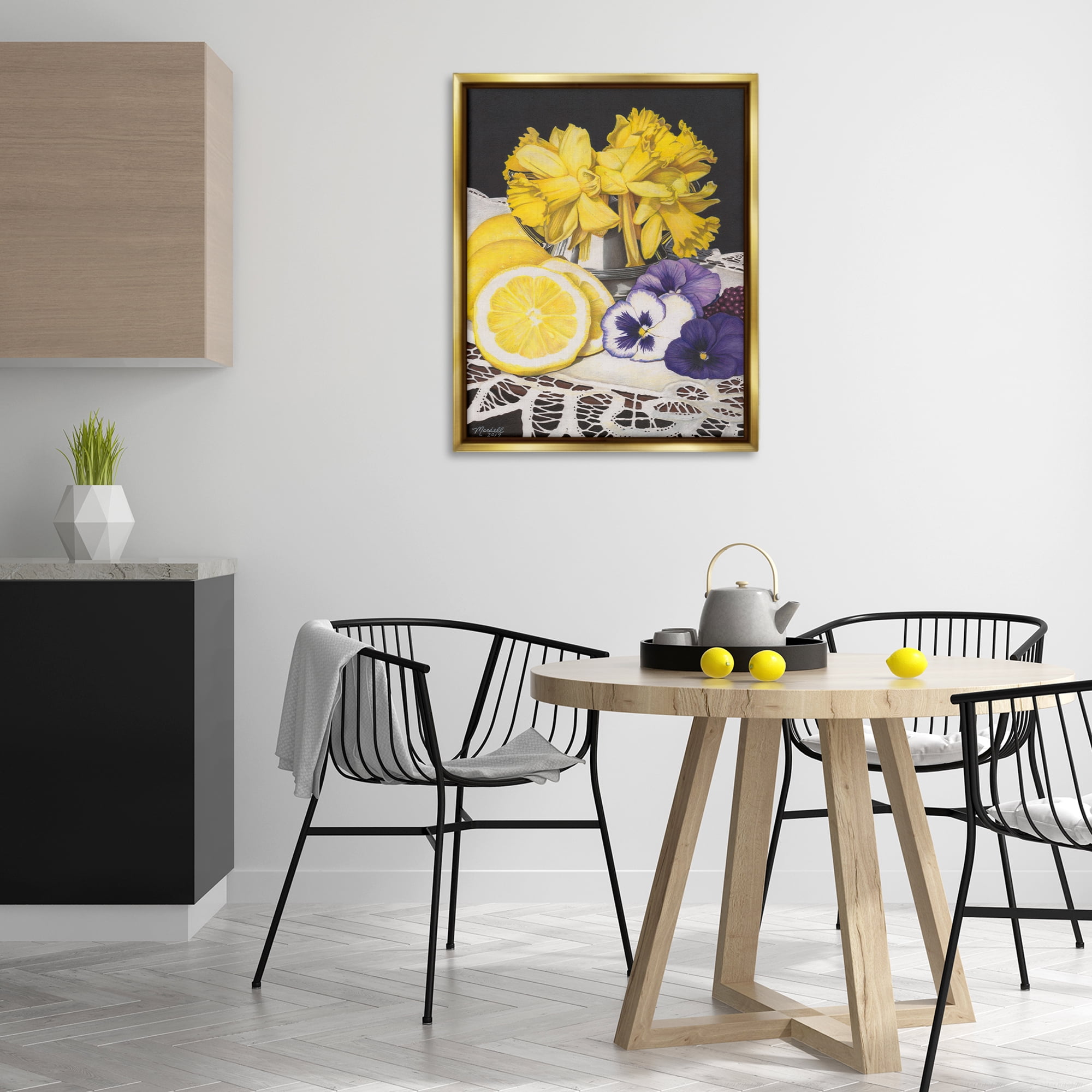 Stupell Industries Daffodils & Lemons Still Life Food & Beverage Painting Gold Floater Framed Art Print Wall Art, 25 x 31