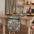 thumbnail image 2 of Burnt Orange Green Flower Table Runner 70 Inches Long, Boho Ethnic Vintage Cotton Linen Table Runners Dresser Scarves, Decorative Fabric Tabletop Scarf Furniture Cover for Home Dinner Party 13"x70", 2 of 9