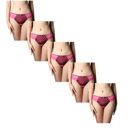 

Womens Underwear Brief Large Size Lace Thong Low Waist Cotton Crotch Panties5PC