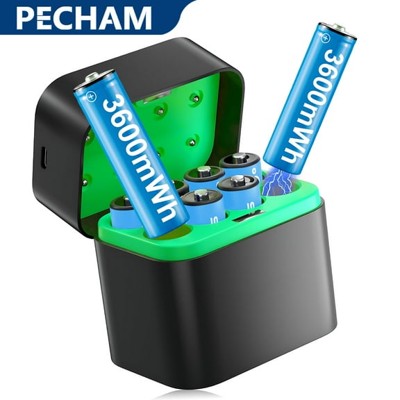 Pecham Rechargeable Lithium AA Batteries with Fast Charger, 8 Pcs 3600mWh 1.5V Double A Batteries, AA Rechargeable Li-ion Batteries with 2000  Cycle Times for Camera, RC Toys
