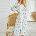 thumbnail image 2 of Holloyiver Women's V-Neck Printed Long Sleeve Dress Loose VelcroHome Long Dresses S-2XL, 2 of 7