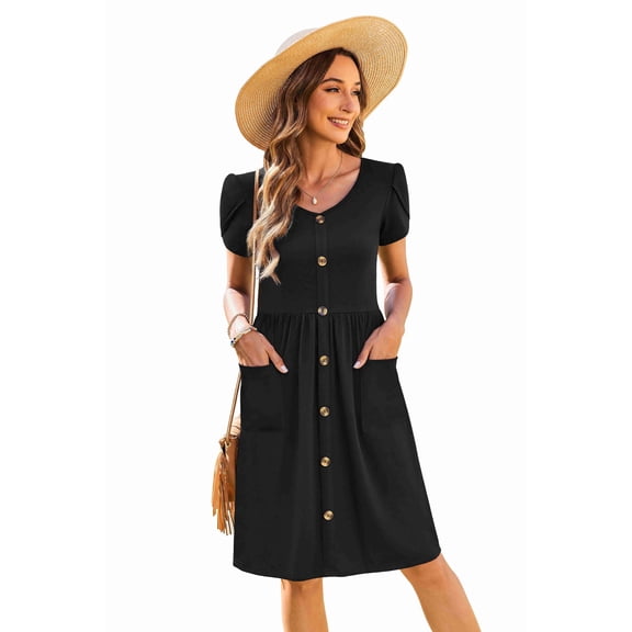 Zeagoo Women Dress Casual T Shirt A Line Mini Simple Solid Sundresses with Sleeve