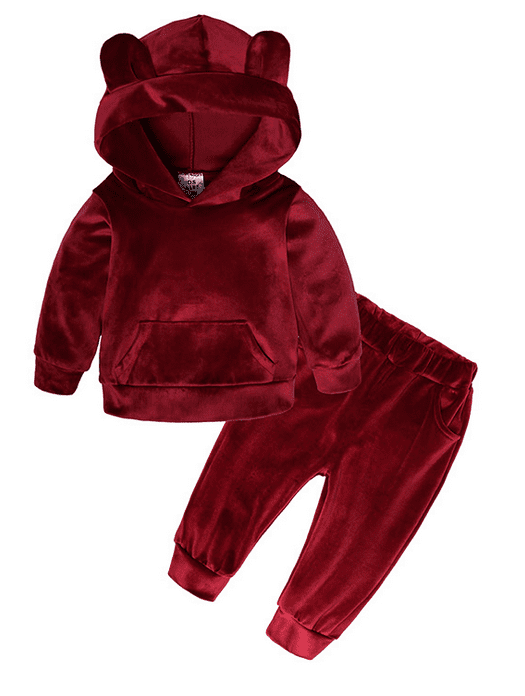 Toddler Kids Boy Girls Velvet Hooded Sweater Tops+Pants Outfits Set Clothes OU01