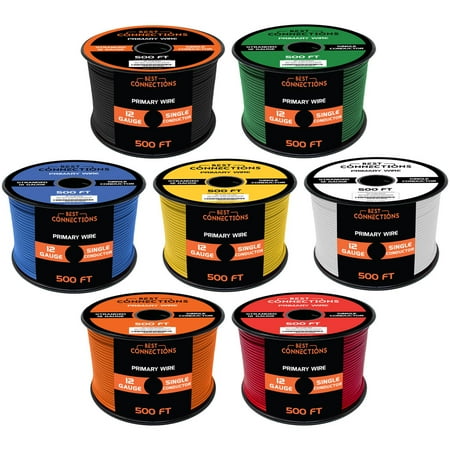 BEST CONNECTIONS 12 Gauge Automotive Primary Wire (500ft Each 7 Color Bundle Set) | Ideal for Trailer  and Lighting Circuits | Durable Primary/Remote  Power/Ground Electrical Wiring