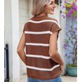 thumbnail image 6 of Deliqiba Women Cap Sleeve Tank Tops Striped Crew Neck Casual Loose Fit Spring Summer Pullover Knit Sweater Vest Caramel White S, 6 of 7