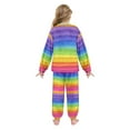 thumbnail image 3 of Fluffy Pajamas Set Fuzzy Winter Warm Pj Sets Pullover Tops and Long Pants Watercolor Rainbow Colors Large, 3 of 8