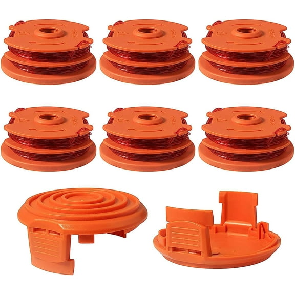 THTEN WA0007 Weed Eater Spool Replacement for Worx WG115 WG116 WG117 WG118 WG119 WG124 String Trimmer Edger Line Refills Parts Auto-Feed 2 x16ft 0.065" with 50019417 Spool Cap Covers