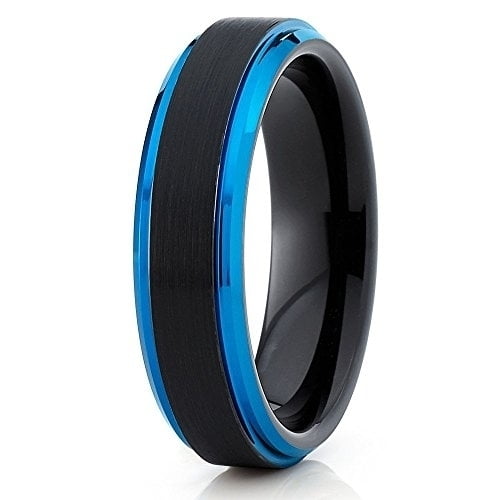 Blue Tungsten Wedding Band 6mm Tungsten Wedding Band Tungsten Carbide Ring Brushed Black Comfort Fit