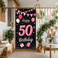 thumbnail image 2 of Pink Themed 50th Birthday Banner with Balloons Stars and Gift Boxes Happy Birthday Party Supplies Photography Props Backdrop Decors for Birthday Party Celebrations Photo Shoots and Decorations, 2 of 8