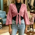 thumbnail image 5 of Cmfcve Women's Tie Front Crop Cardigans Long Bell Sleeve Cotton Linen Shrugs Casual Summer Beach Cover Ups, 5 of 7