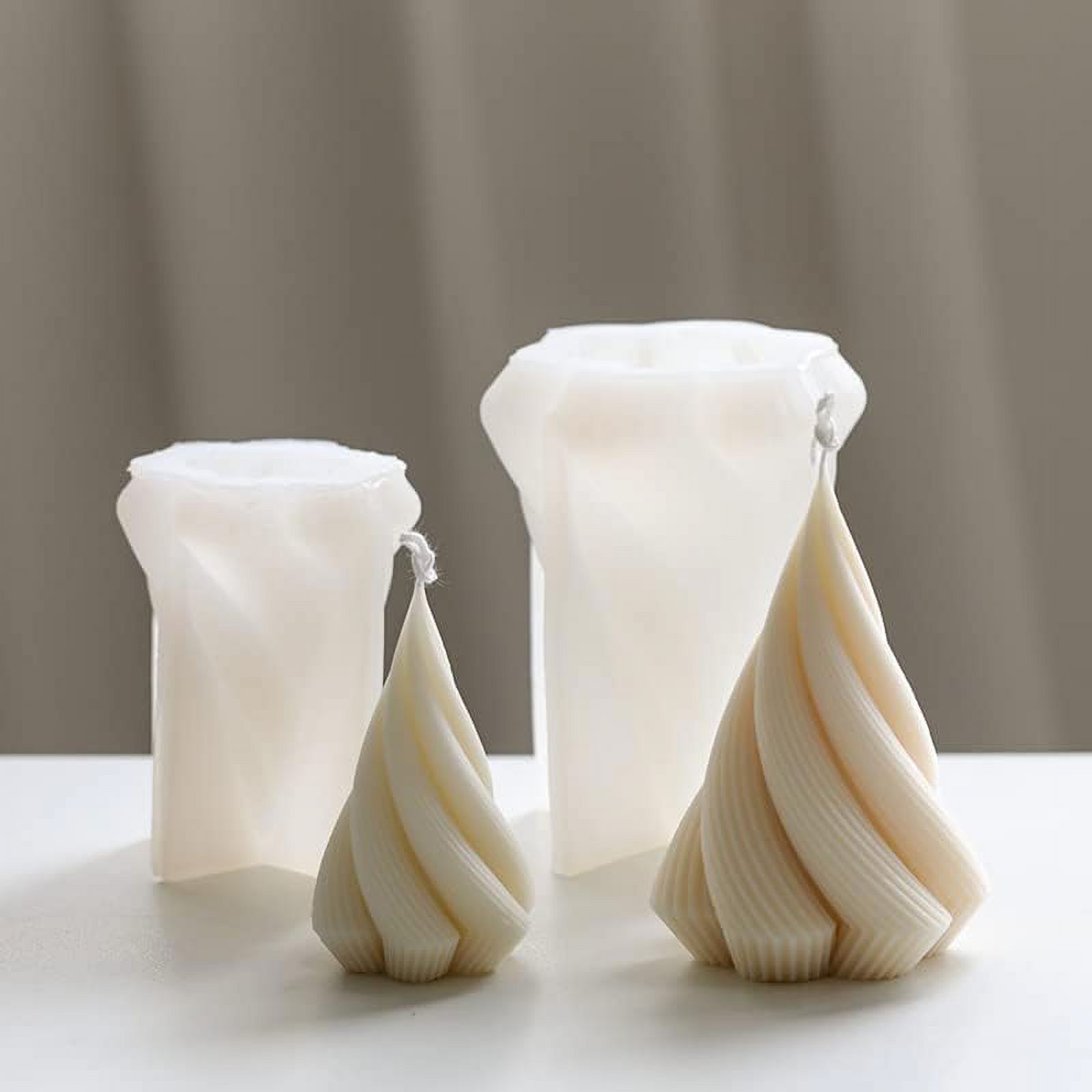 ABCISI 2-Pack Spiral Cone Shape Silicone Candle Molds, DIY 3D Geometric Candle Molds for Candle Making Resin Soap Casting Chocolate, Xmas Pillar Tree Shape Molds for Christmas Gifts, 4.9"+4"