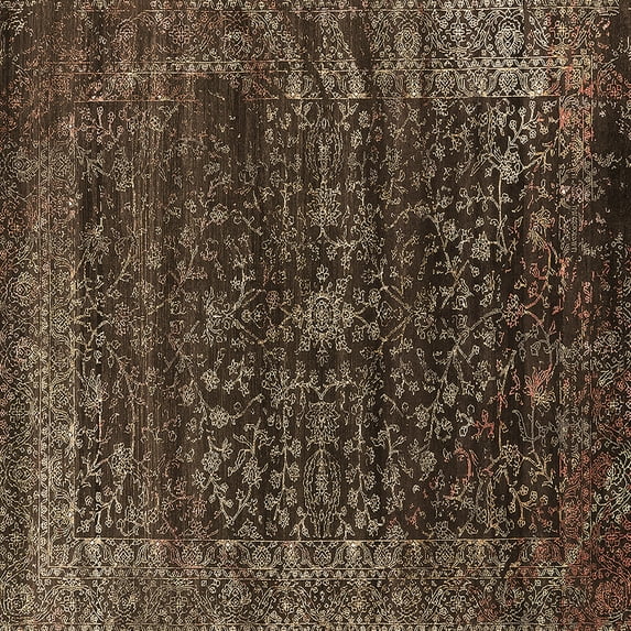 Ahgly Company Indoor Square Oriental Brown Industrial Area Rugs, 4' Square