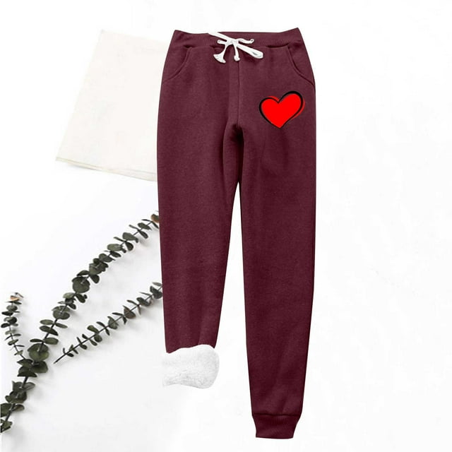 LSLJS Women's Love Printing Leggings with Elastic Drawstring Pockets Thick Warm Pants