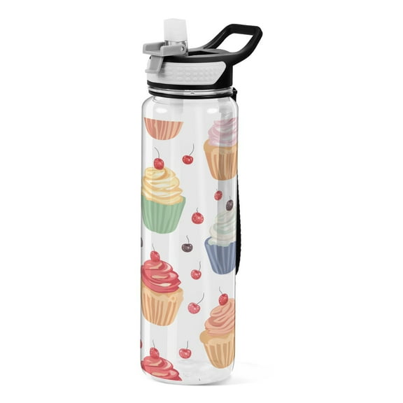 Cup Cakes Sports Water Bottle 32oz with Straw for Kids Travel Mug BPA Free Leak Proof for School