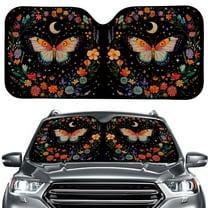 FORUDESIGNS Butterfly Flower Moon Pattern Car Windshield Sun Shade Thickened Windshield Dash Protector, Vehicle Dashboard Shield Car Interior Sun Protection (57.1 x 27.4 inch)
