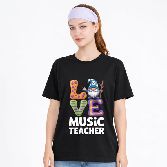 Unisex Cotton T-Shirt Love Music Teacher Monster Graphic Tee, Casual Teacher School Shirt