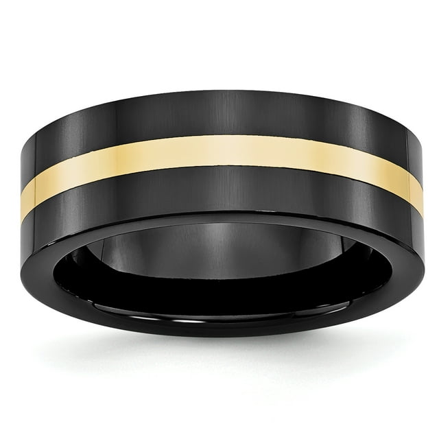 Ceramic Black 14k Gold Inlay 8mm Wedding Band Ring Man Precious Metal For Dad Mens For Him