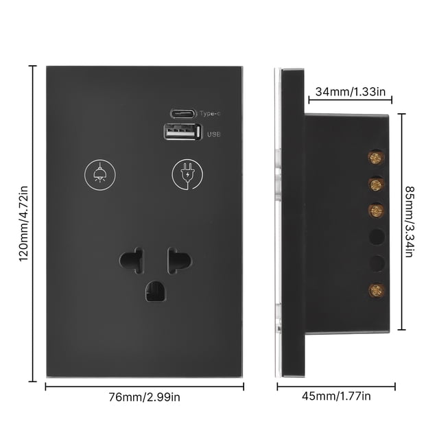 Smart socket,Usb Outlet Socket Switch Type-c Usb Voice Panel Wifi Wall Usb Power Outlet Switch App Wire Required Wall Switch Tempered Remote Wire Switch With 1 Way Tempered With Remote 1