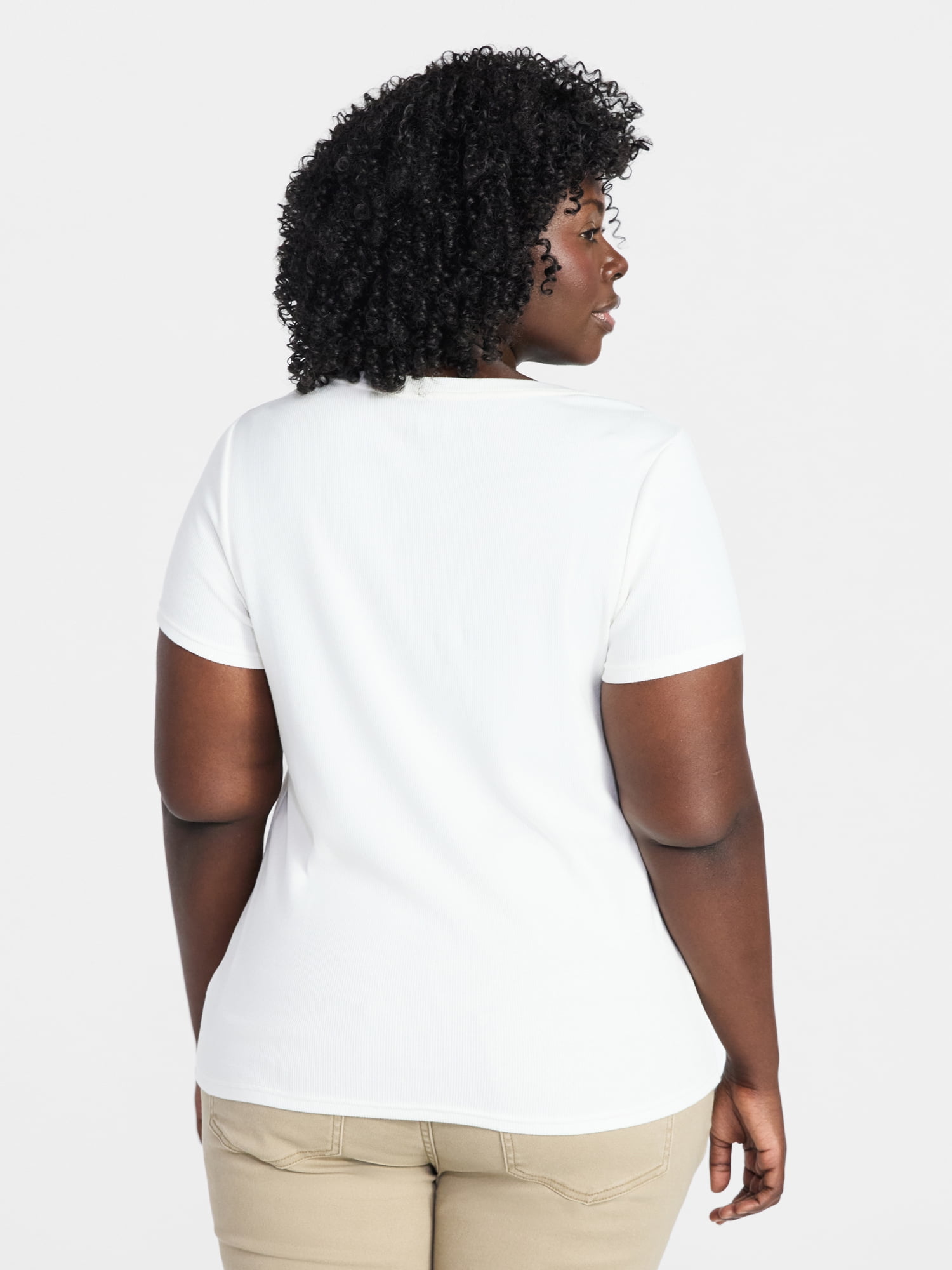 Terra & Sky Women's Plus Size Scoop Neck Rib Tee with Short Sleeves, Size 0X-5X