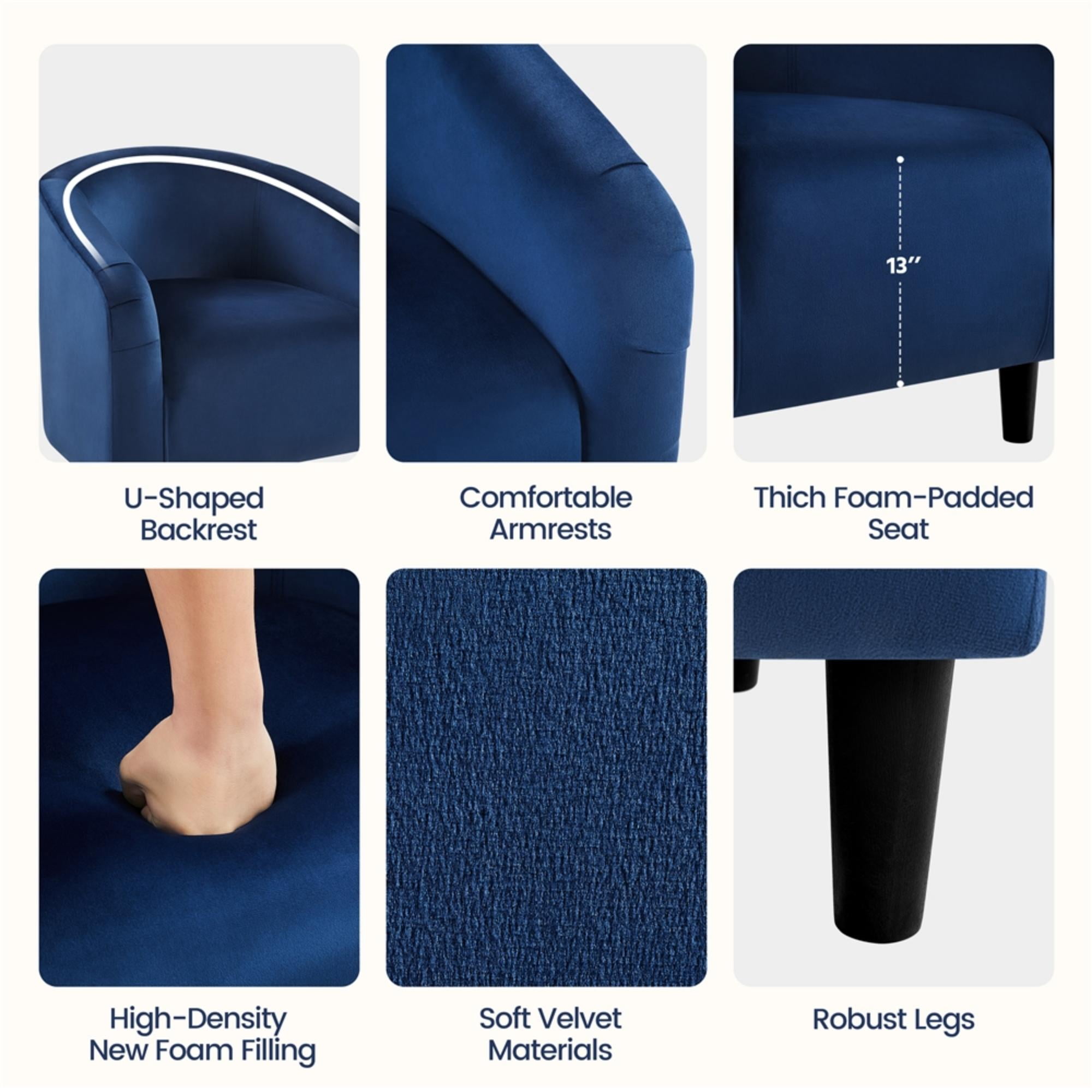 Alden Design Upholstered Barrel Accent Chair for Livingroom, Blue Velvet