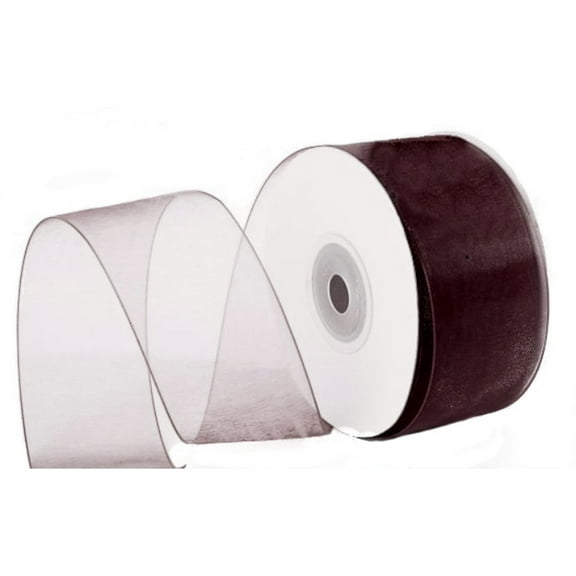 1.5" Plain Sheer Organza Nylon Ribbon 25 Yards - Brown