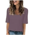 thumbnail image 2 of BangWanChi Summer Tops for Women 2024 2024 Women's Fashion Tees Casual V-neck Loose Cute T Shirt 1/2 Sleeve Ladies Top, 2 of 6