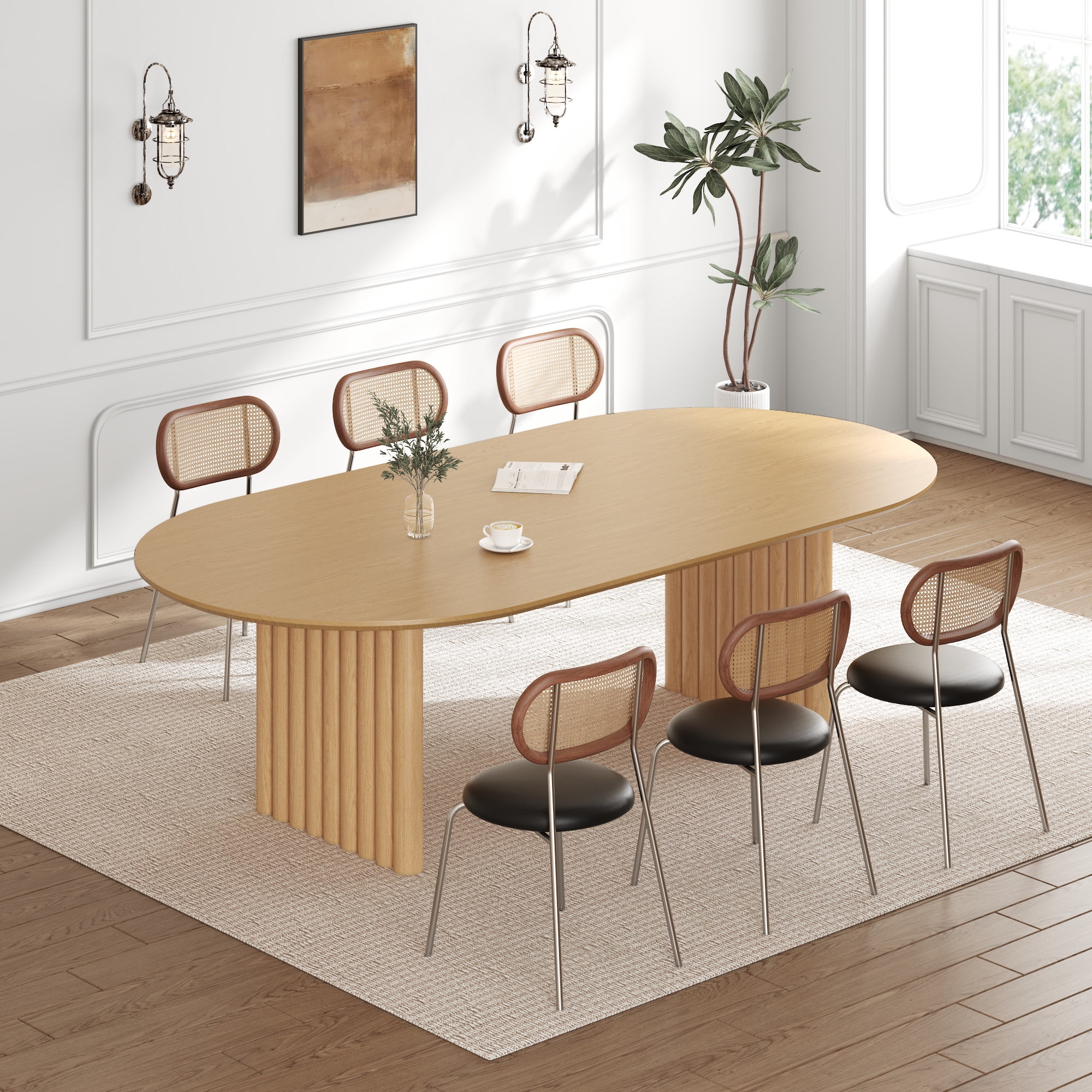 MAYEERTY 31x16 Modern Oval Extendable Dining Table with metal leg,Brown
