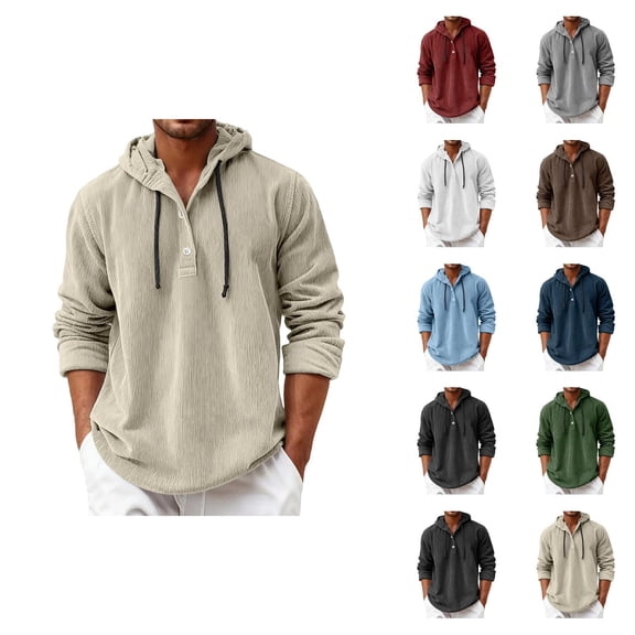 Corduroy Hoodies for Men 2026 Fall Winter Long Sleeve Casual Plain Loose Hooded Sweatshirt Mens Pullover Top