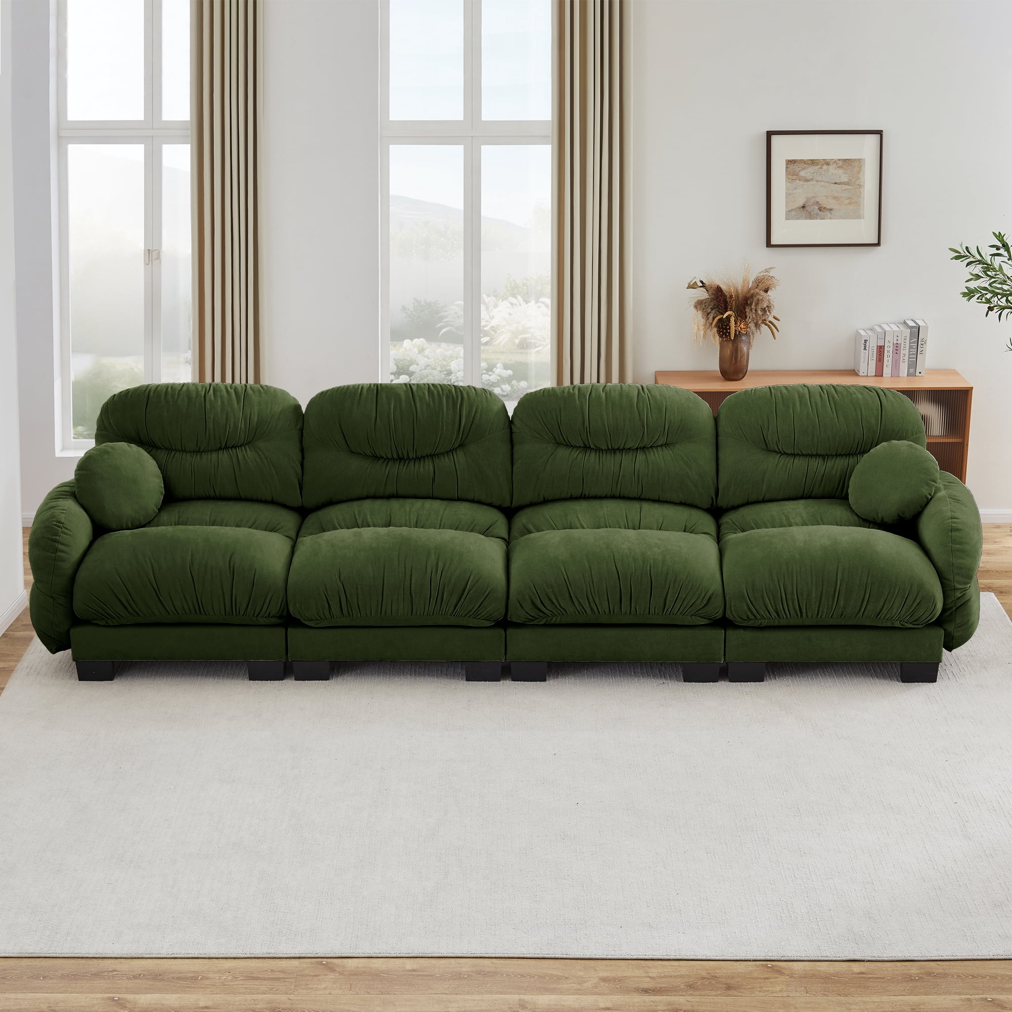 150" 4 Seater Couch Cozy Chenille Sofa with 2 Throw Pillows