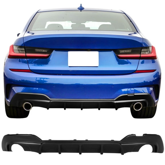 Ikon Motorsports Rear Diffuser Compatible with 2019-2022 BMW 3 Series G20 330i M Sport Matte Black PP Ikon Style Rear Bumper Lip Spoiler - PP