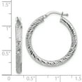 thumbnail image 3 of 10K White Gold Plated 3X20 Diamond-Cut Round Hoop Earrings, 3 of 7