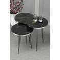 thumbnail image 1 of Black Marble Nesting Coffee Tables 3 PCS,Round Side Table With Black 3-Rod Metal Legs,Set of 3 Small Accent Table with Silver Side Details, Nightstand Modern End Table for Living Room Bedroom, 1 of 1