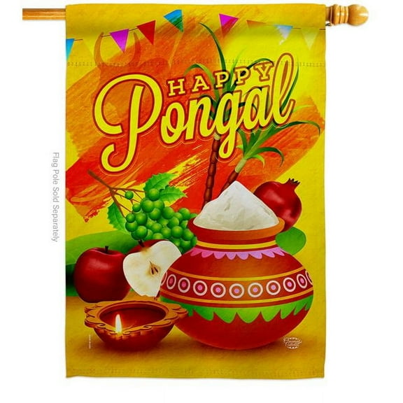 Ornament Collection H192507-BO Happy Pongal Religious Double-Sided Garden Decorative House Flag, Multi Color