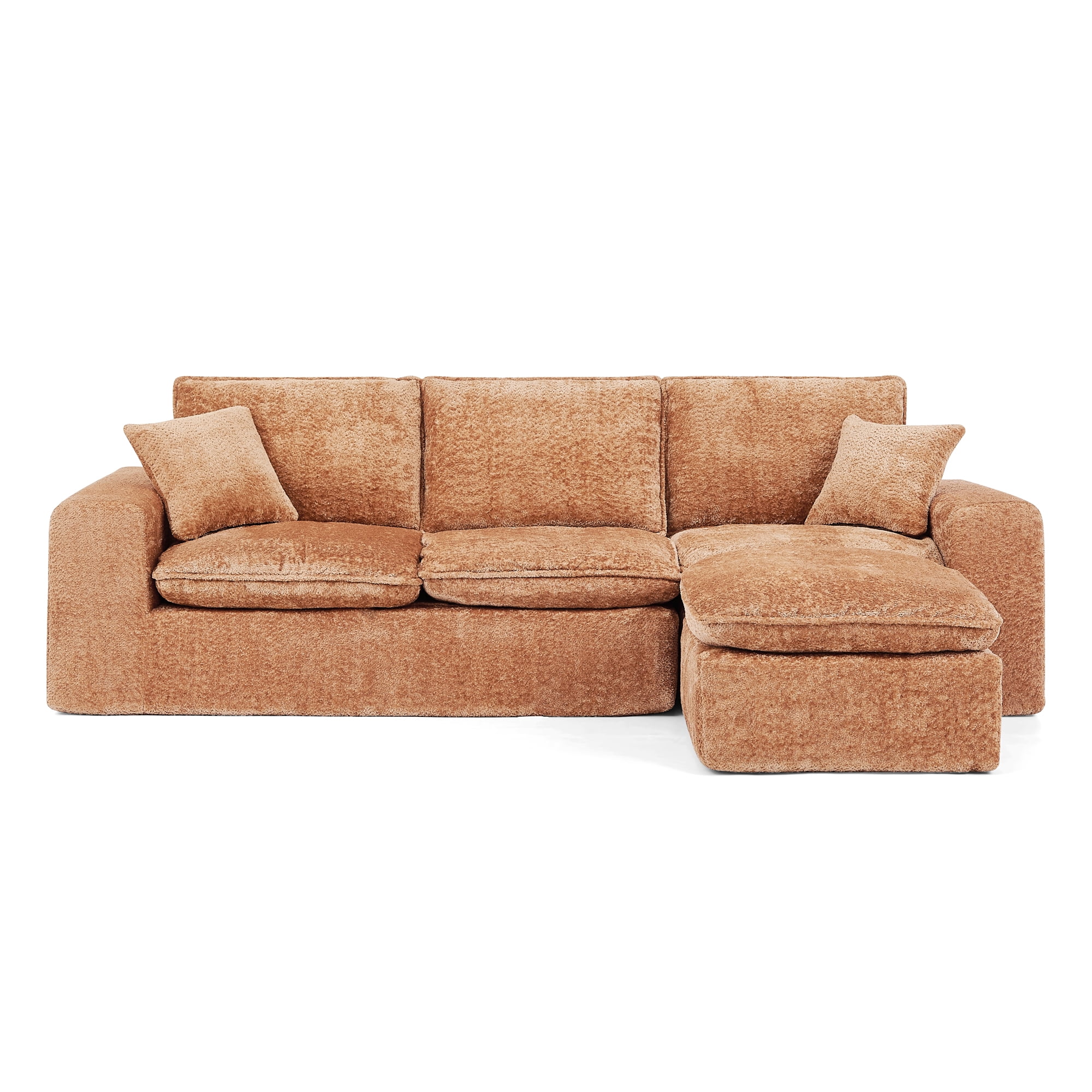 107" Boucle Sectional Sofa L Shaped Couch with Ottoman Cloud Couch 4 Seat Modular Sofa Deep Seat Living Room Furniture, Orange