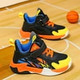 thumbnail image 3 of Boys Basketball Shoes Fashion Color Block Nonslip Tennis Athletic Shoes Casual Comfy Arch Support Mesh Sneakers Orange 7 Toddler, 3 of 5